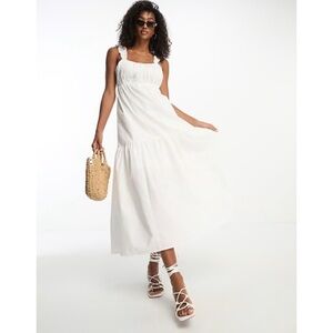 Abercrombie & Fitch Poplin Bow Back Tiered Maxi - White